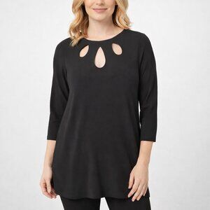 Sympli Black Cutout Tunic Top Womens 6 Made In Canada 3/4 Sleeve Stretch Travel